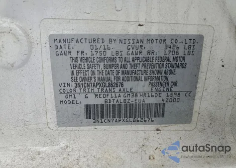 2016 Nissan Versa S из США, поврежденный, VIN 3N1CN7APXGL862676